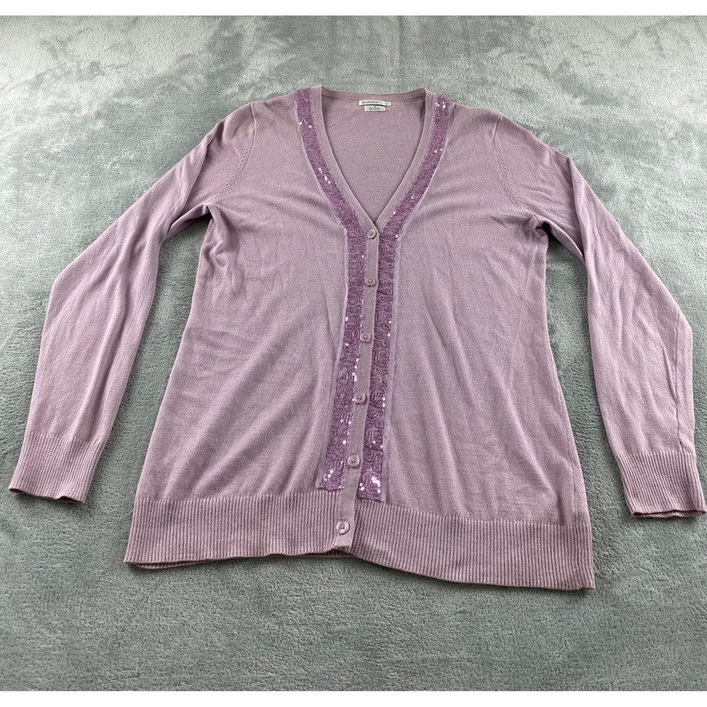 Van Heusen Studio Womens Mauve Purple Sequin Trim V-Neck Cardigan Sweater Size M